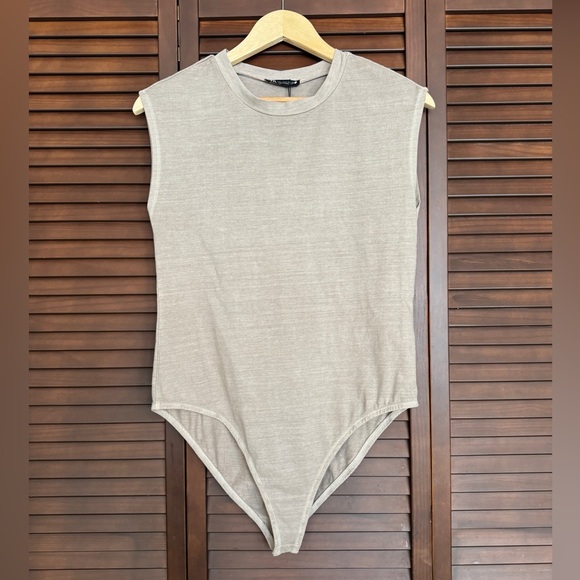 Zara Tops - NEW ZARA Beige Sleeveless One Piece Women's Bodysuit Size L Regular Opaque